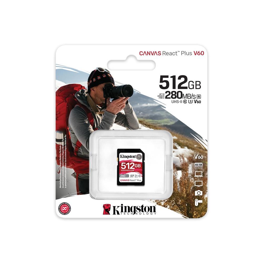 KINGSTONKingston SDR2V6-512GB Canvas React Plus SDXC UHS-II 280R-150W U3 V60 for Full HD-4K SD Hafıza Kartı740617340570