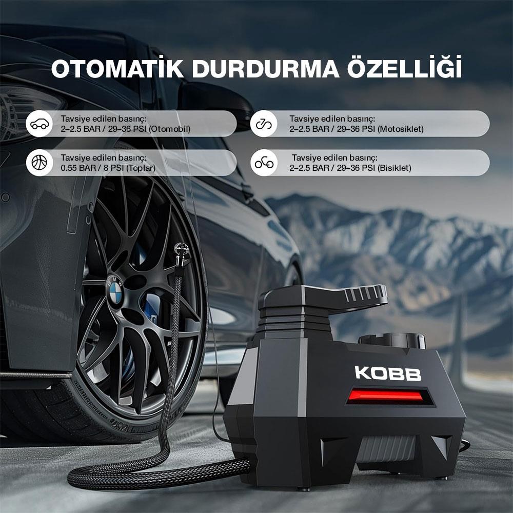 KOBBKOBB KB180 12Volt 150 PSI Ayarlanabilir Dijital Basınç Göstergeli Lastik Şişirme PompasıKB180