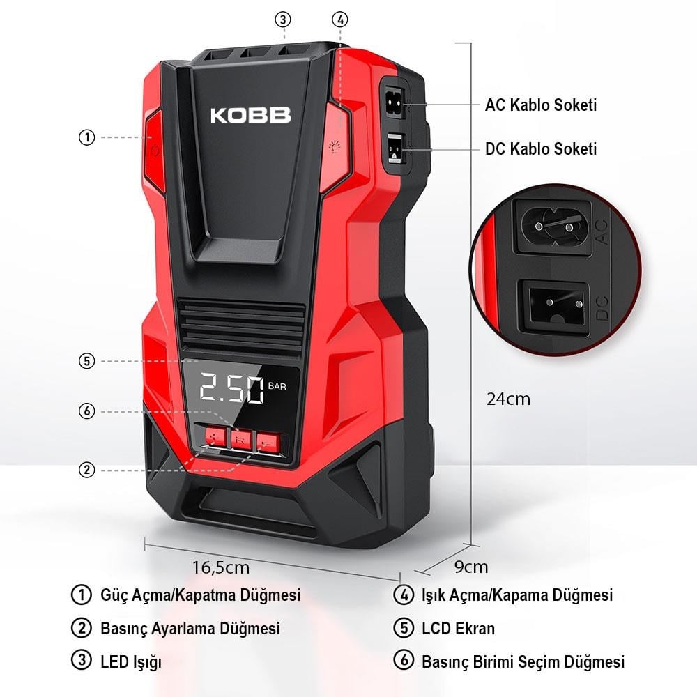 KOBBKOBB KB220 12Volt/220Volt 150 PSI Dijital Basınç Göstergeli Lastik Şişirme PompasıKB220