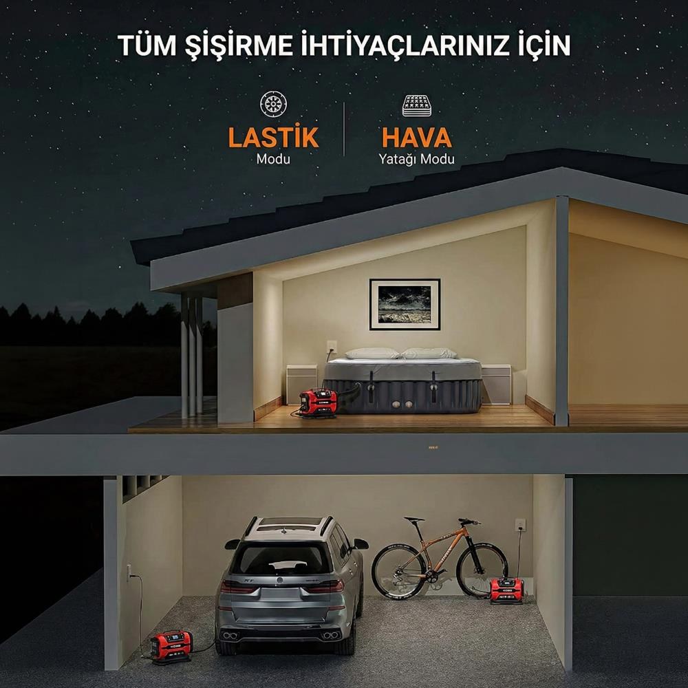 KOBBKOBB KB301 12Volt 220Volt 150 PSI Ayarlanabilir Dijital Basınç Göstergeli Lastik ve Yatak Şişirme PompasıKB301