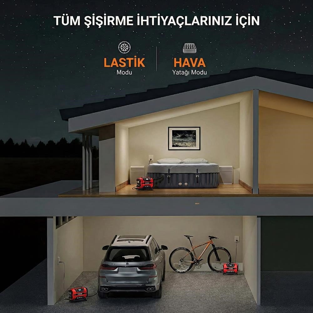 KOBBKOBB KB301 12Volt 220Volt 150 PSI Ayarlanabilir Dijital Basınç Göstergeli Lastik ve Yatak Şişirme PompasıKB301