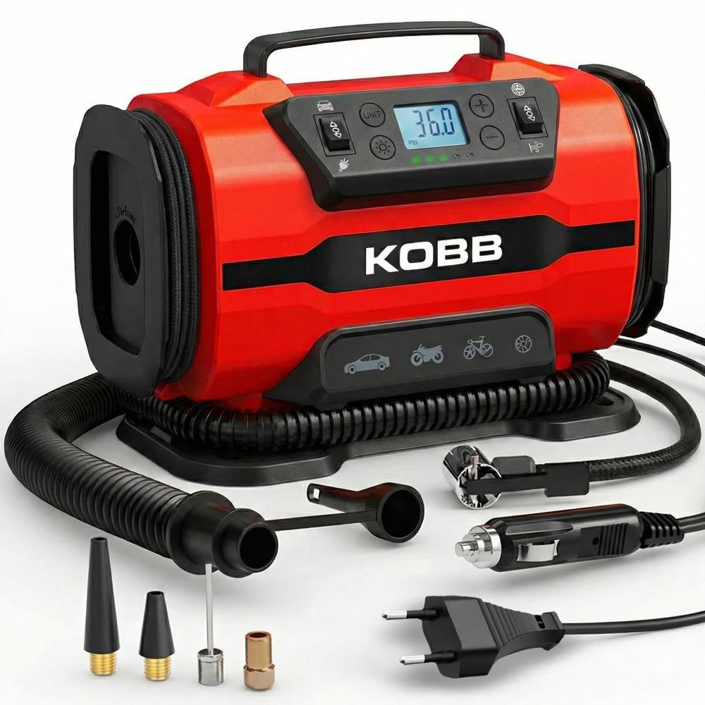 KOBBKOBB KB301 12Volt 220Volt 150 PSI Ayarlanabilir Dijital Basınç Göstergeli Lastik ve Yatak Şişirme PompasıKB301
