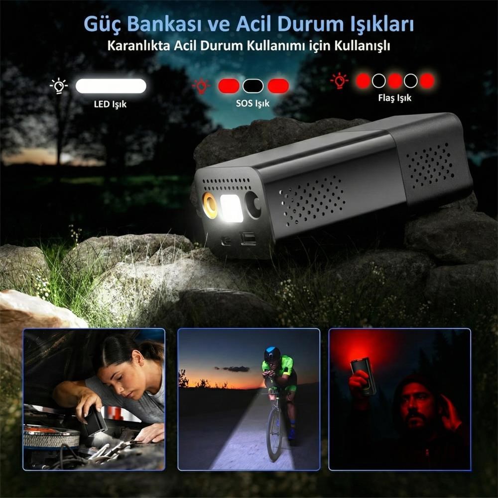 KOBBKOBB KB412 Li-ion Şarjlı 150 PSI Dijital Göstergeli Akıllı Lastik Şişirme Pompası+ Powerbank + SOS + Led LambaKB412