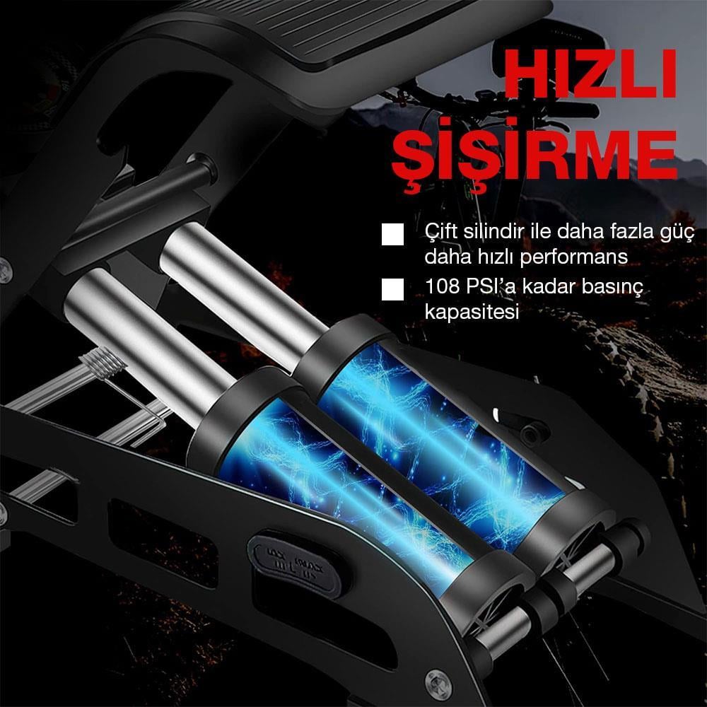 KOBBKOBB KB5402D Çift Pistonlu Dokunmatik Dijital Basınç Göstergeli Ayak Pompası + Taşıma KılıfıKB5402D