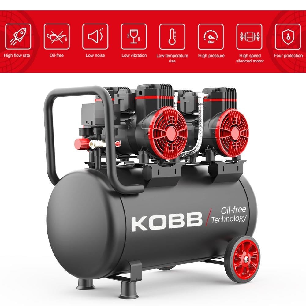 KOBBKOBB KBK50S2 4.0HP 50Lt 8Bar Çift Motorlu Yağsız Sessiz Taşınabilir Hava KompresörüKBK50S2
