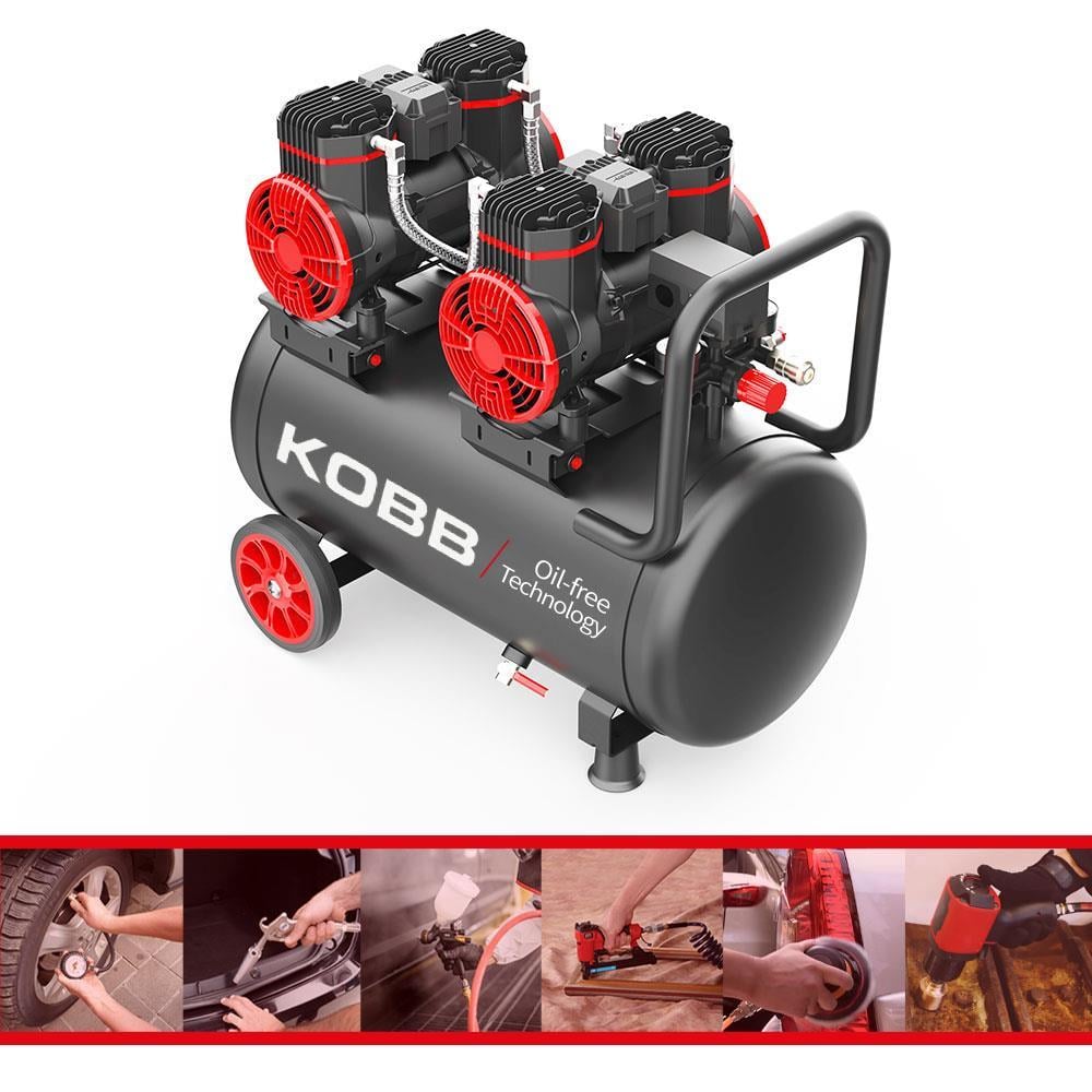 KOBBKOBB KBK50S2 4.0HP 50Lt 8Bar Çift Motorlu Yağsız Sessiz Taşınabilir Hava KompresörüKBK50S2