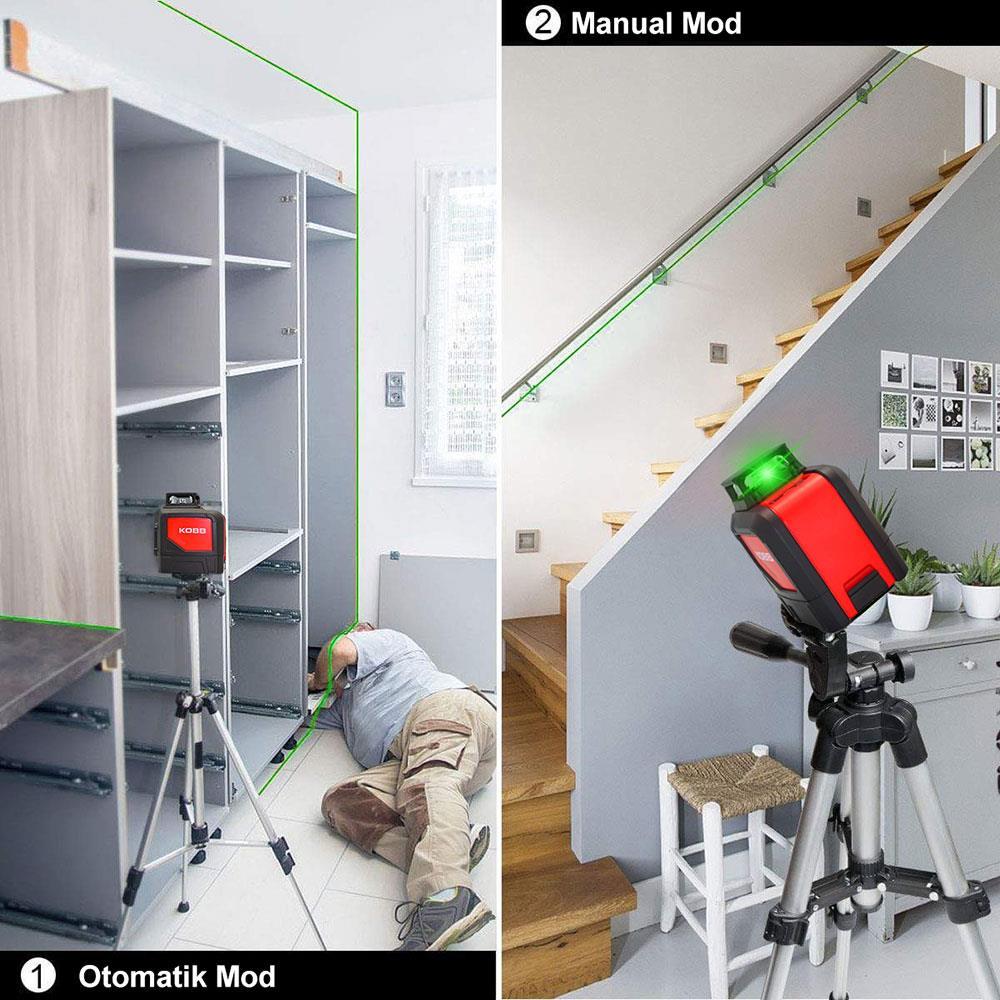 KOBBKOBB KBL30G 25 Metre Profesyonel Yatay 360° ve Dikey Otomatik Hizalamalı Yeşil Çapraz Çizgi Lazer DistomatKBL30G