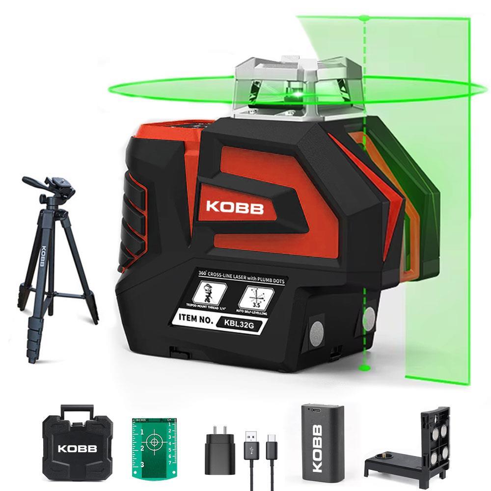 KOBBKOBB KBL32GTP Profesyonel Li-ion Yatay 360° ve Dikey Otomatik Hizalamalı Yeşil Nokta Şakül ve Çapraz Çizgi Lazer+TripodKBL32GTP