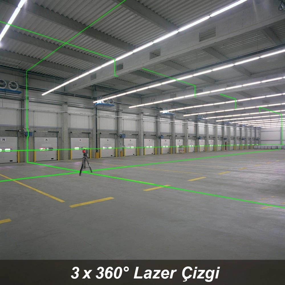 KOBBKOBB KBL34G 40 Metre Profesyonel Li-ion Şarjlı 3X360⁰ Otomatik Hizalamalı Yeşil Çapraz Çizgi Lazer DistomatKBL34G