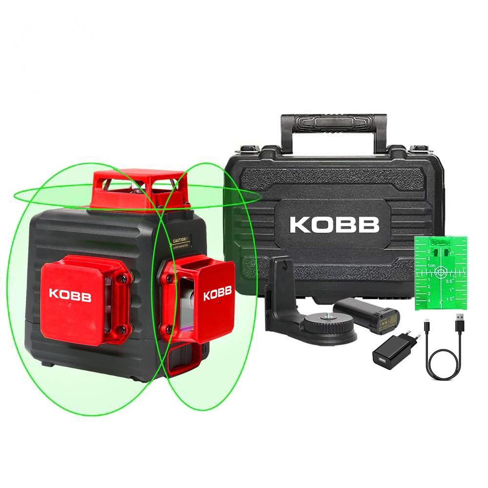 KOBBKOBB KBL34G 40 Metre Profesyonel Li-ion Şarjlı 3X360⁰ Otomatik Hizalamalı Yeşil Çapraz Çizgi Lazer DistomatKBL34G