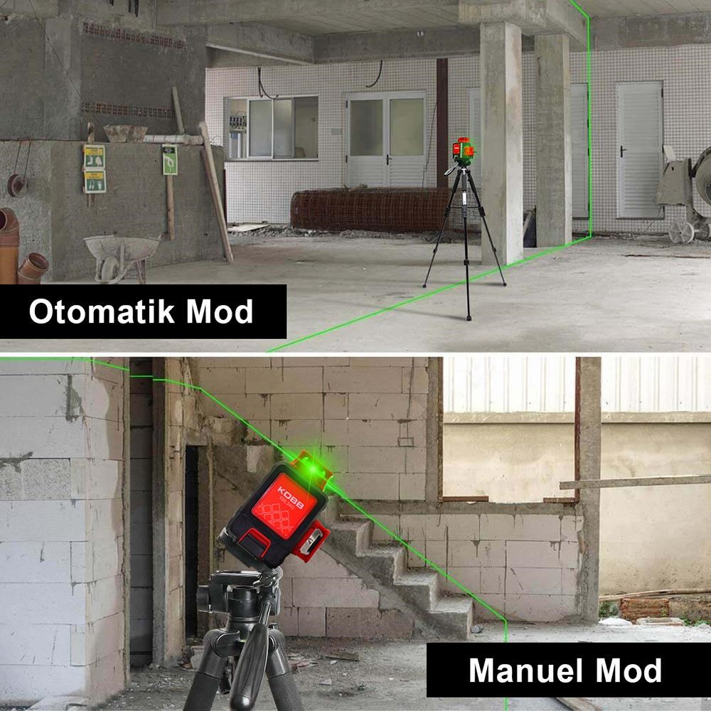 KOBBKOBB KBL34G 40 Metre Profesyonel Li-ion Şarjlı 3X360⁰ Otomatik Hizalamalı Yeşil Çapraz Çizgi Lazer DistomatKBL34G