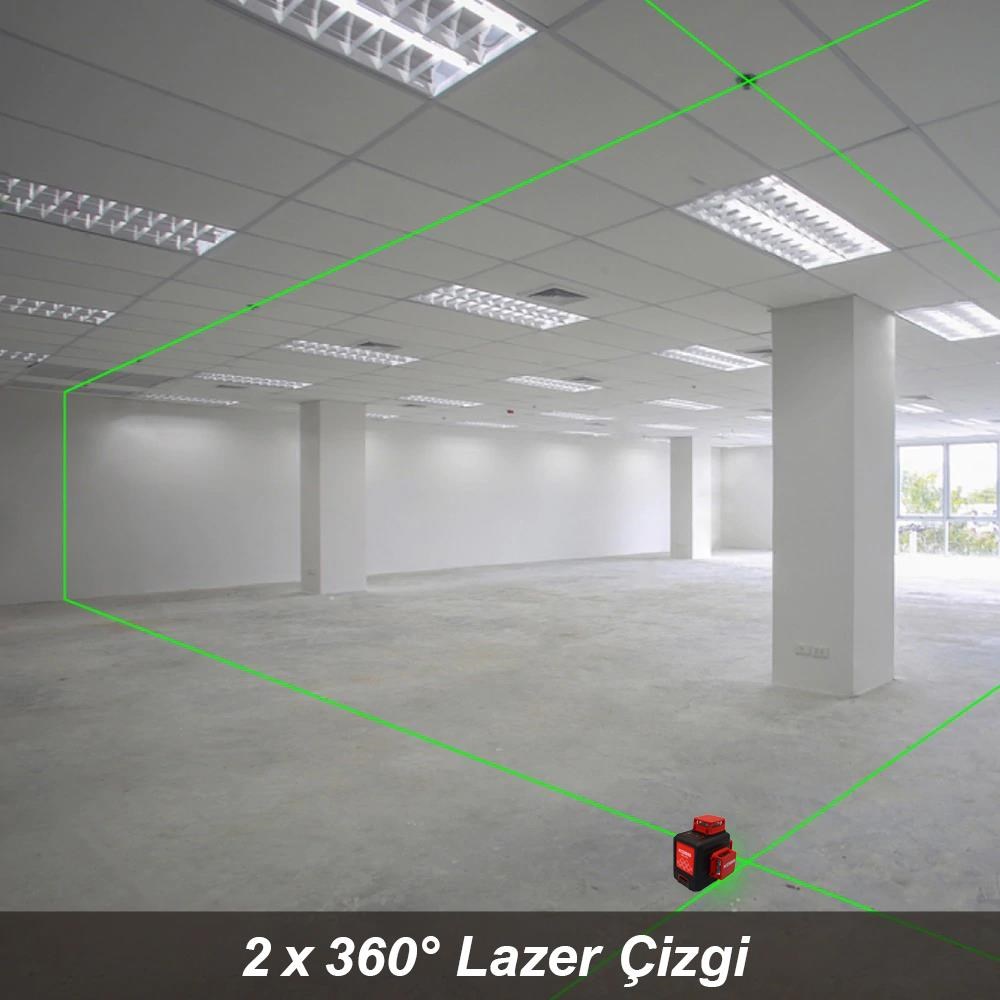 KOBBKOBB KBL34G 40 Metre Profesyonel Li-ion Şarjlı 3X360⁰ Otomatik Hizalamalı Yeşil Çapraz Çizgi Lazer DistomatKBL34G
