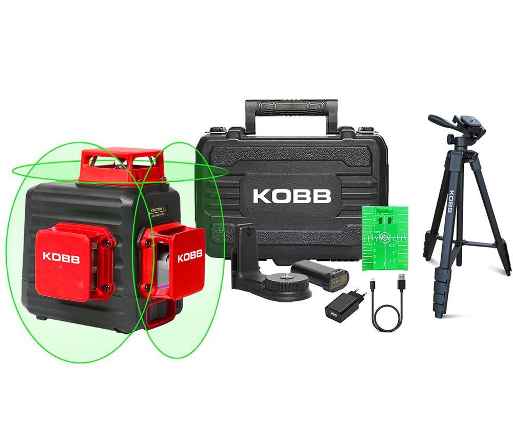 KOBBKOBB KBL34GTP 40 Metre Profesyonel Li-ion Şarjlı 3X360⁰ Otomatik Hizalamalı Yeşil Çapraz Çizgi Lazer Distomat+TripodKBL34GTP