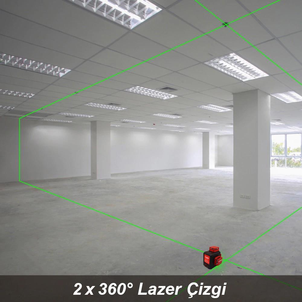 KOBBKOBB KBL34GTP 40 Metre Profesyonel Li-ion Şarjlı 3X360⁰ Otomatik Hizalamalı Yeşil Çapraz Çizgi Lazer Distomat+TripodKBL34GTP