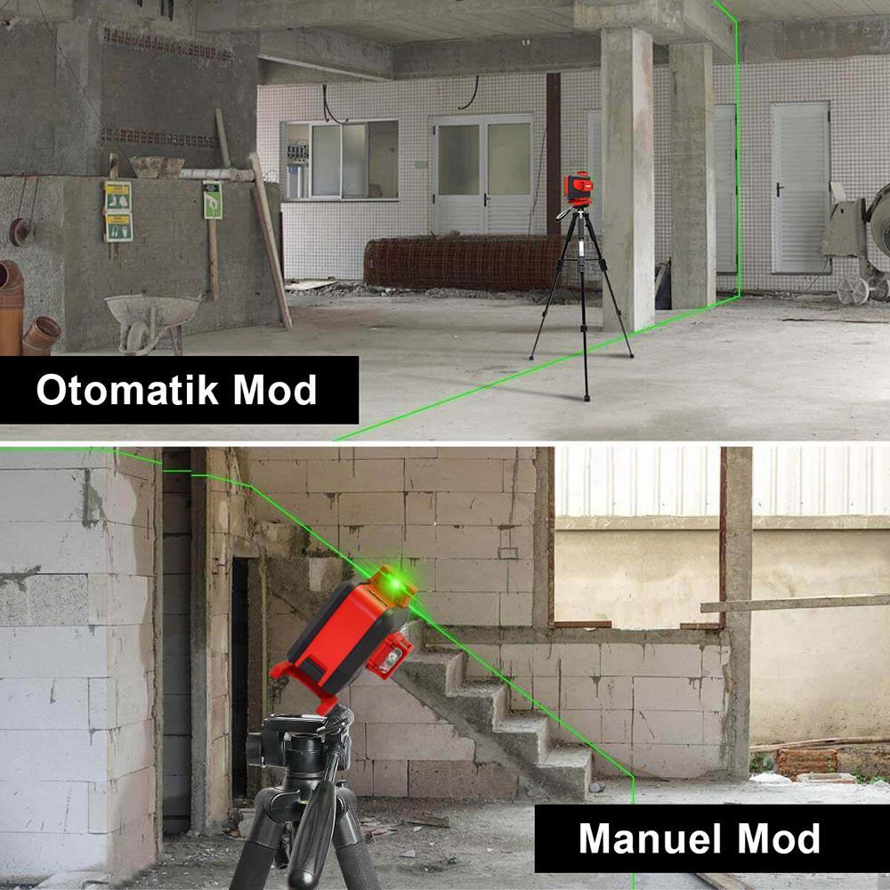 KOBBKOBB KBL35GTP Profesyonel Li-ion Şarjlı 4X360⁰ Otomatik Hizalamalı Yeşil Çapraz Çizgi Lazer Distomat+TripodKBL35GTP