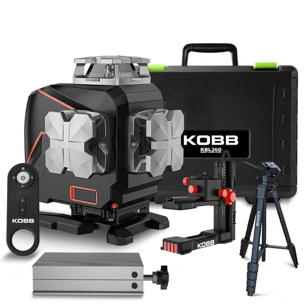 KOBBKOBB KBL36GTP Profesyonel Li-ion Şarjlı 4X360⁰ LCD Ekran Otomatik Hizalamalı Yeşil Çapraz Çizgi Lazer Distomat+TripodKBL36GTP
