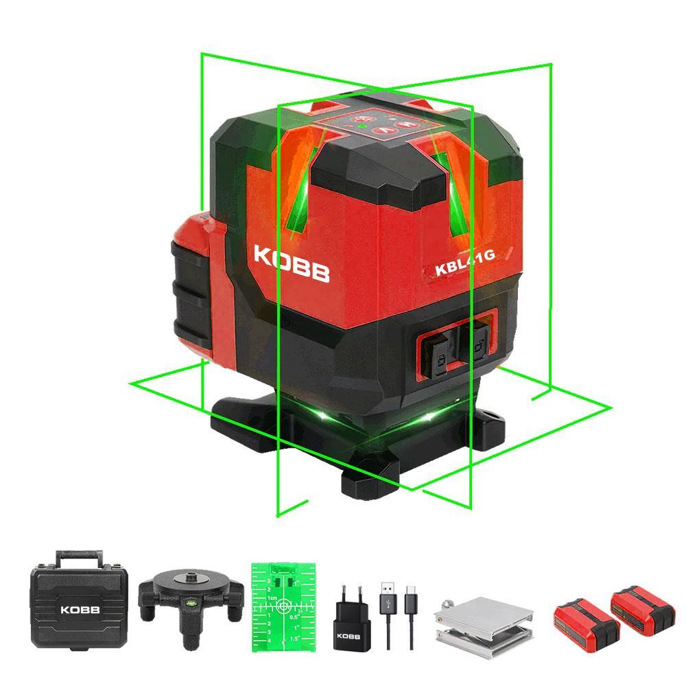 KOBBKOBB KBL41G 30Metre 4x90⁰/1x360⁰ Otomatik Hizalamalı Li-ion Çift Akülü Profesyonel Yeşil Çapraz Çizgi Lazer DistomatKBL41G