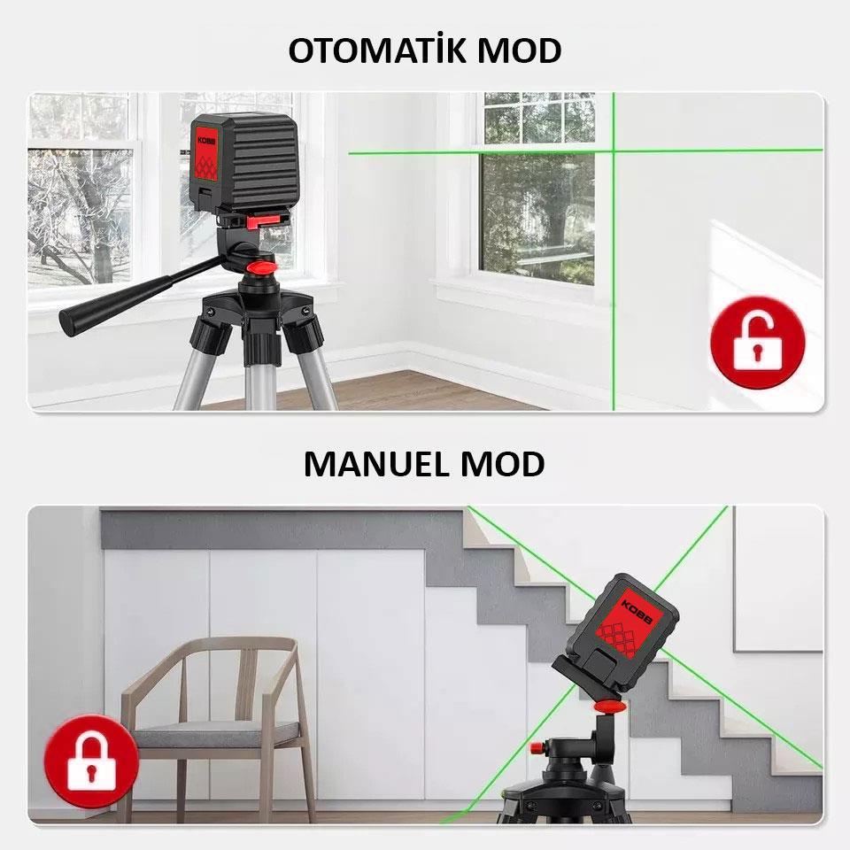 KOBBKOBB KBL90G 30 Metre Profesyonel Yatay ve Dikey Otomatik Hizalamalı Yeşil Çapraz Çizgi Lazer DistomatKBL90G