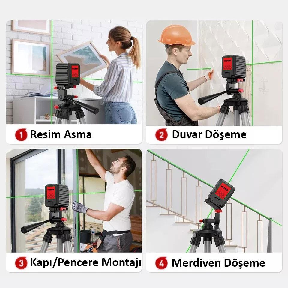 KOBBKOBB KBL90G 30 Metre Profesyonel Yatay ve Dikey Otomatik Hizalamalı Yeşil Çapraz Çizgi Lazer DistomatKBL90G