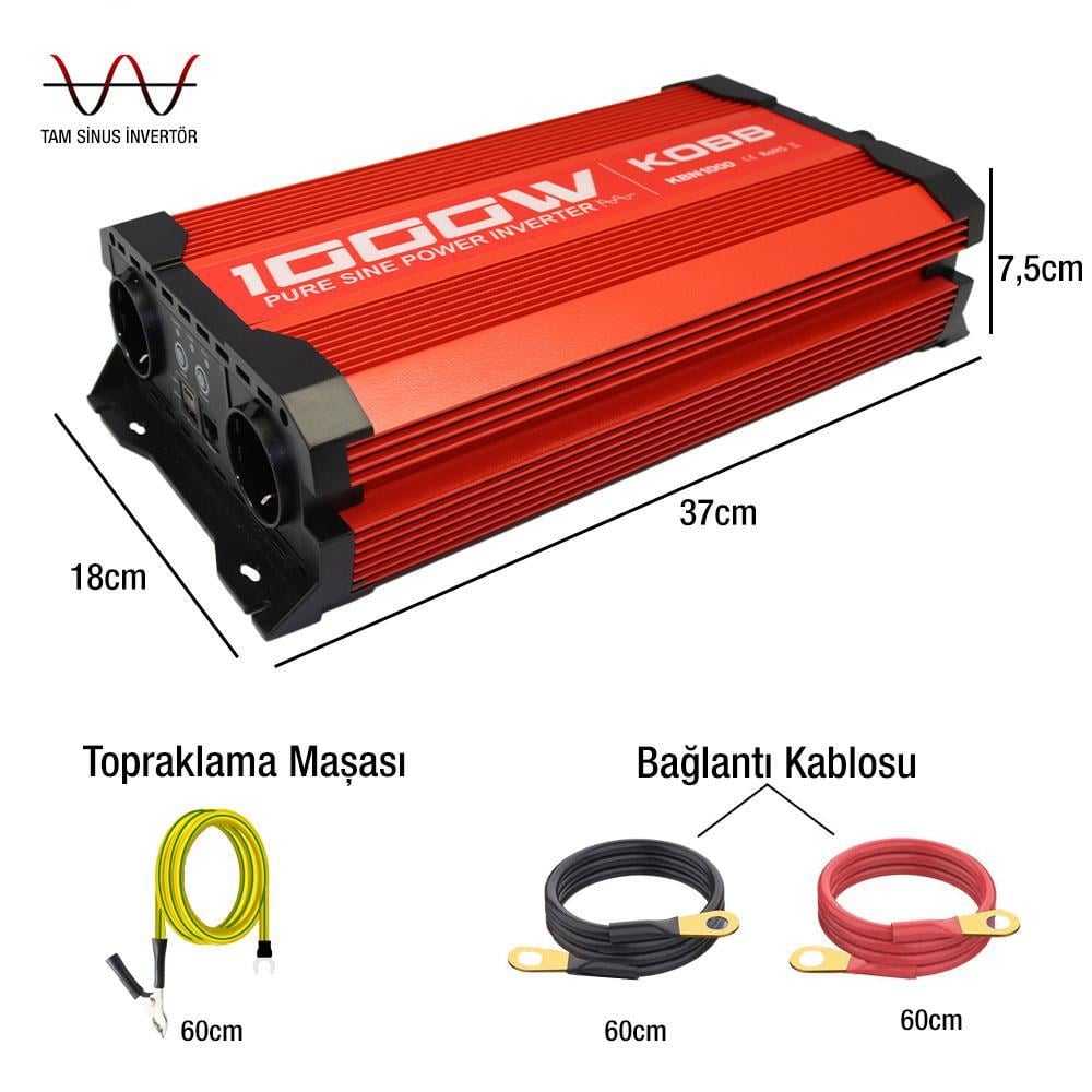 KOBBKOBB KBN1000 12V/220V 1000Watt Tam Sinüs Dönüştürücü İnvertörKBN1000