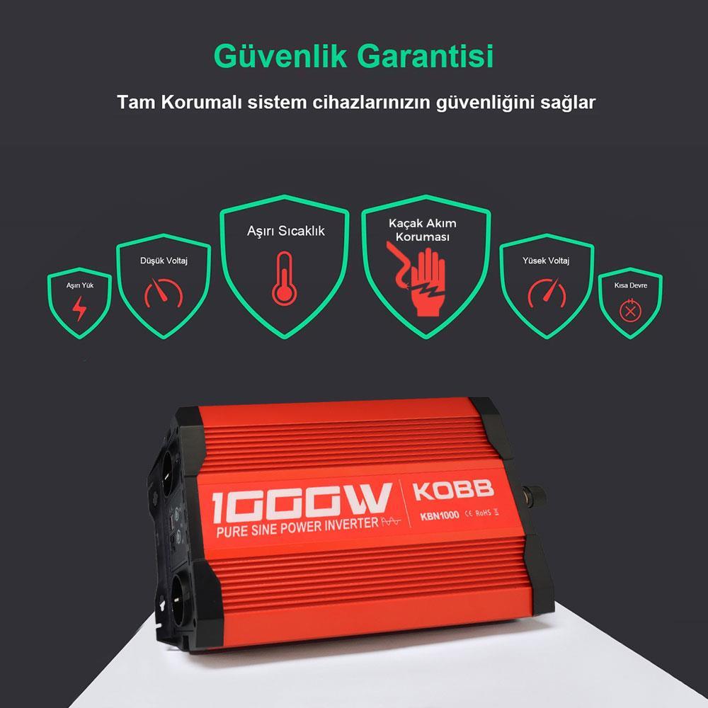 KOBBKOBB KBN1000 12V/220V 1000Watt Tam Sinüs Dönüştürücü İnvertörKBN1000