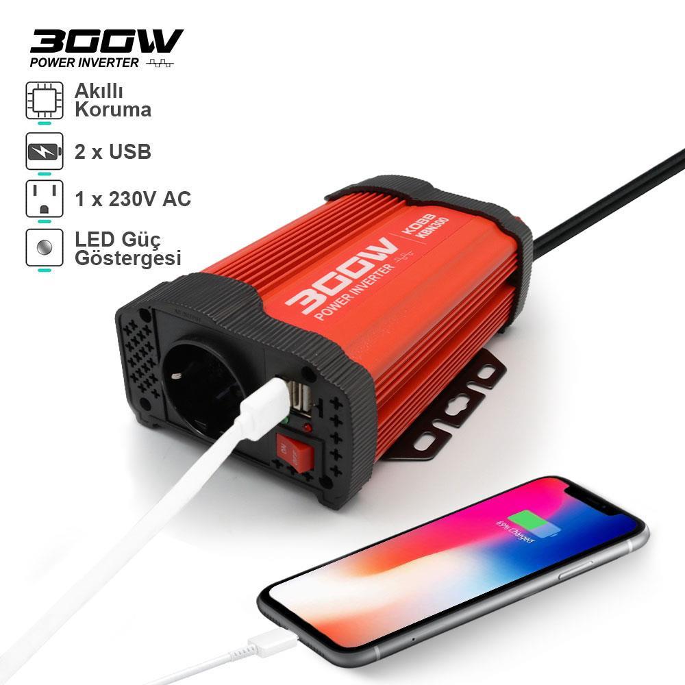KOBBKOBB KBN300 12V/220V 300Watt Modifiye Sinüs Dönüştürücü İnvertörKBN300