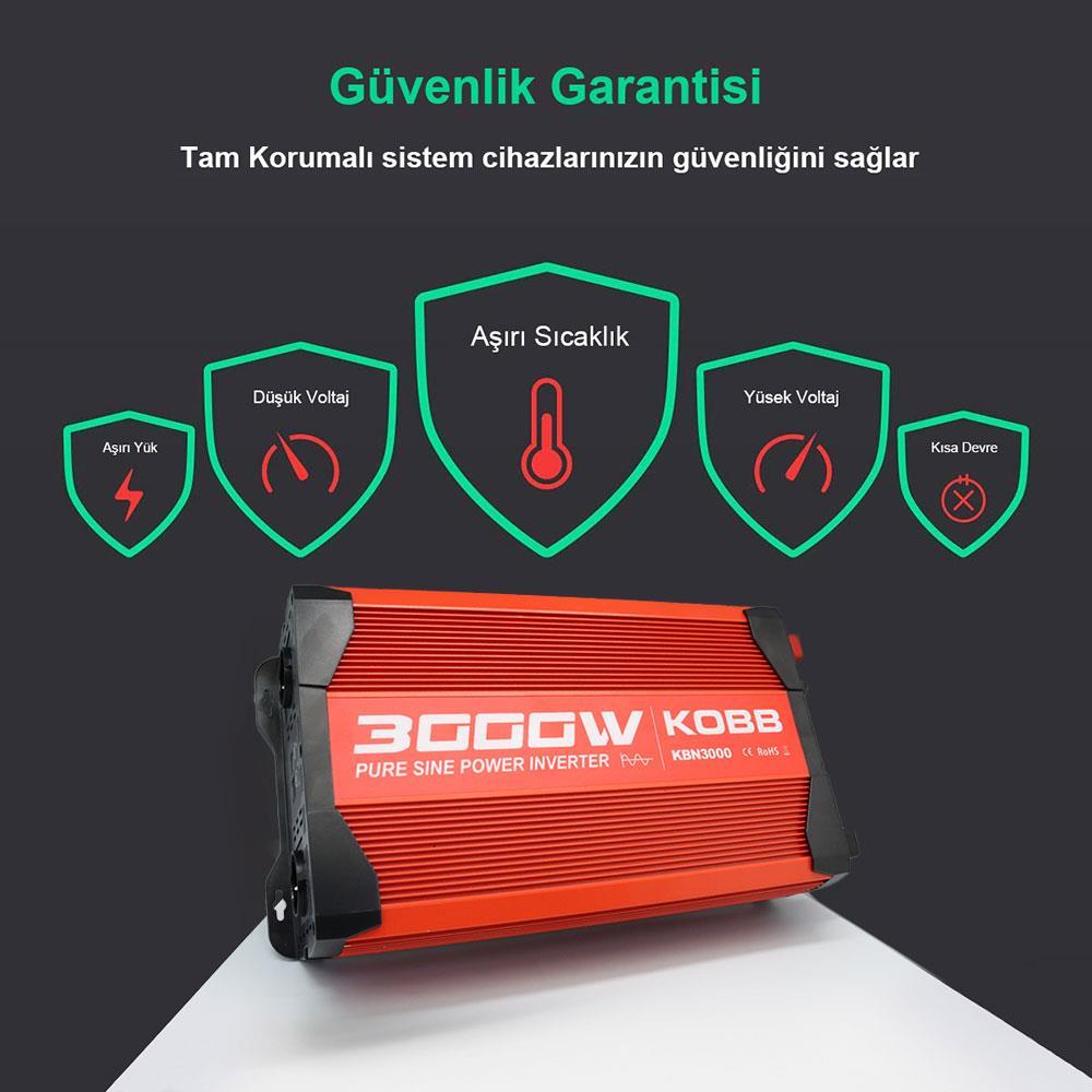 KOBBKOBB KBN3000 12V/220V 3000Watt Tam Sinüs Dönüştürücü İnvertörKBN3000