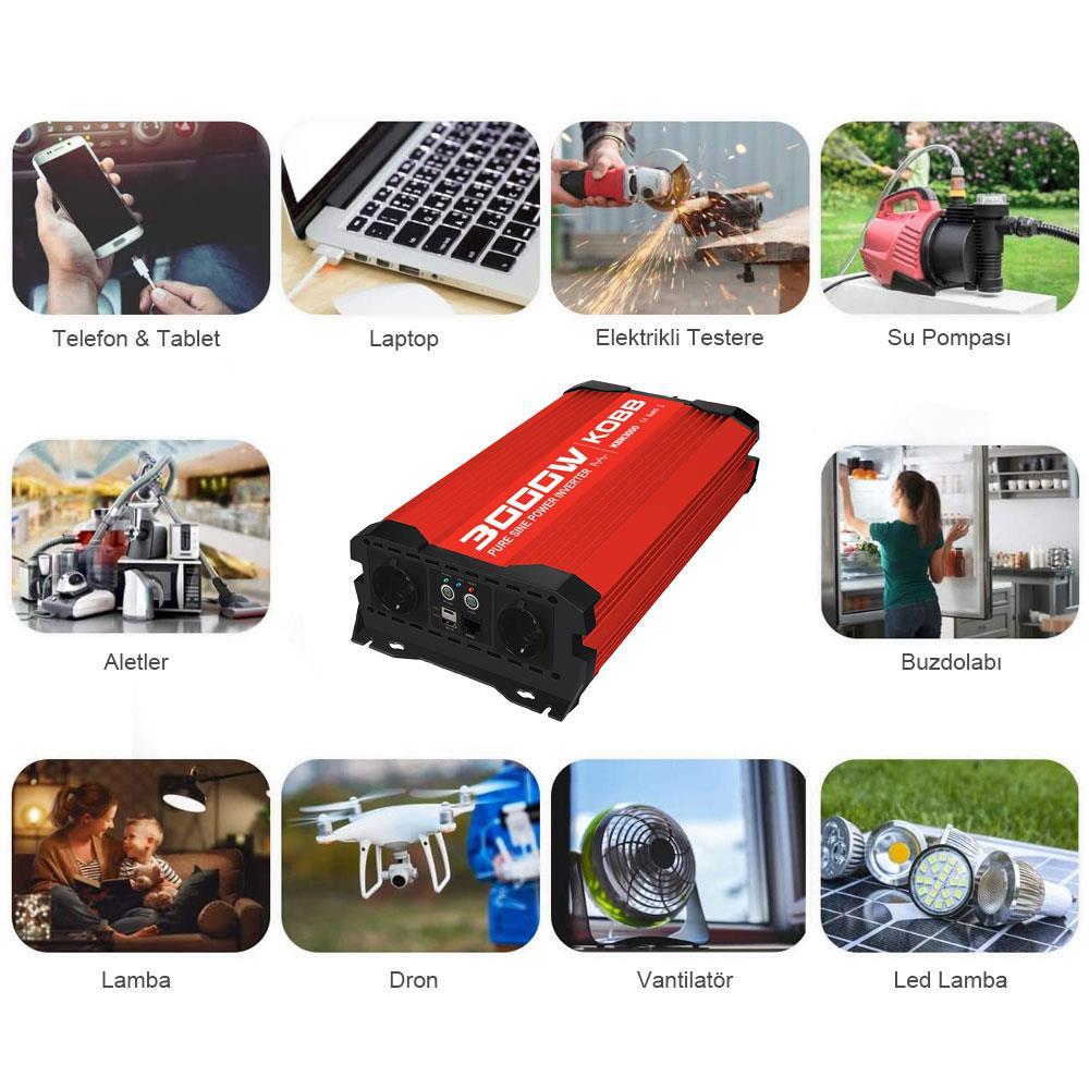 KOBBKOBB KBN3000 12V/220V 3000Watt Tam Sinüs Dönüştürücü İnvertörKBN3000