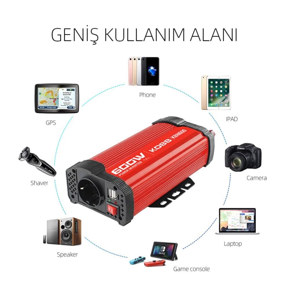 KOBBKOBB KBN600 12V/220V 600Watt Modifiye Sinüs Dönüştürücü İnvertörKBN600