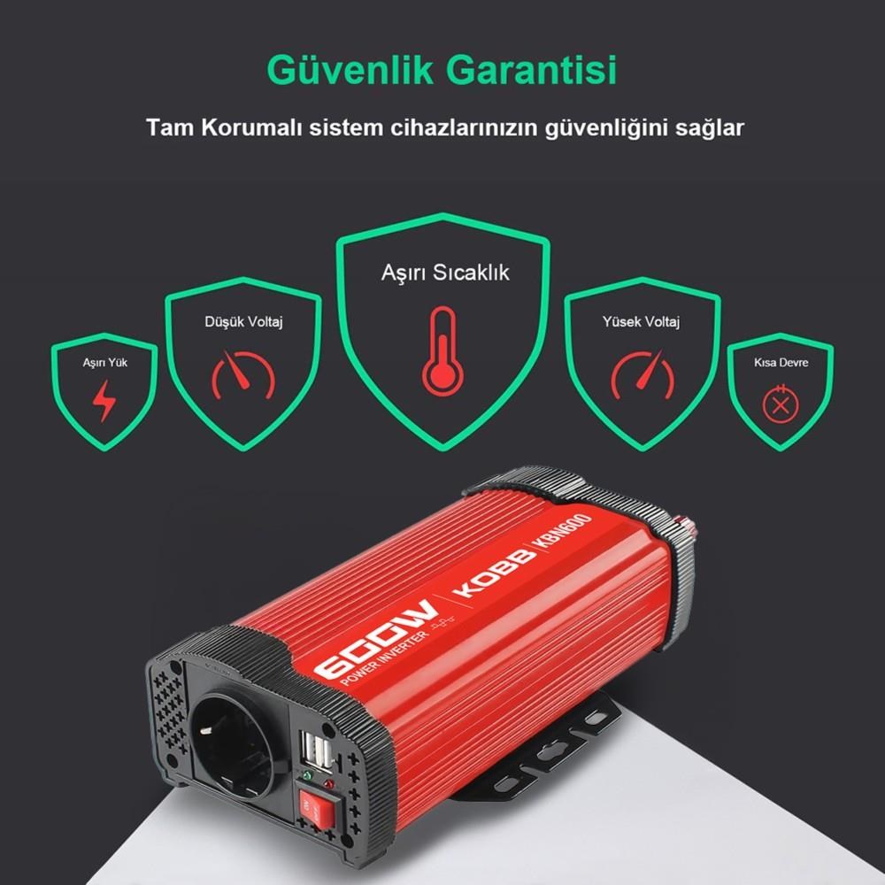 KOBBKOBB KBN600 12V/220V 600Watt Modifiye Sinüs Dönüştürücü İnvertörKBN600