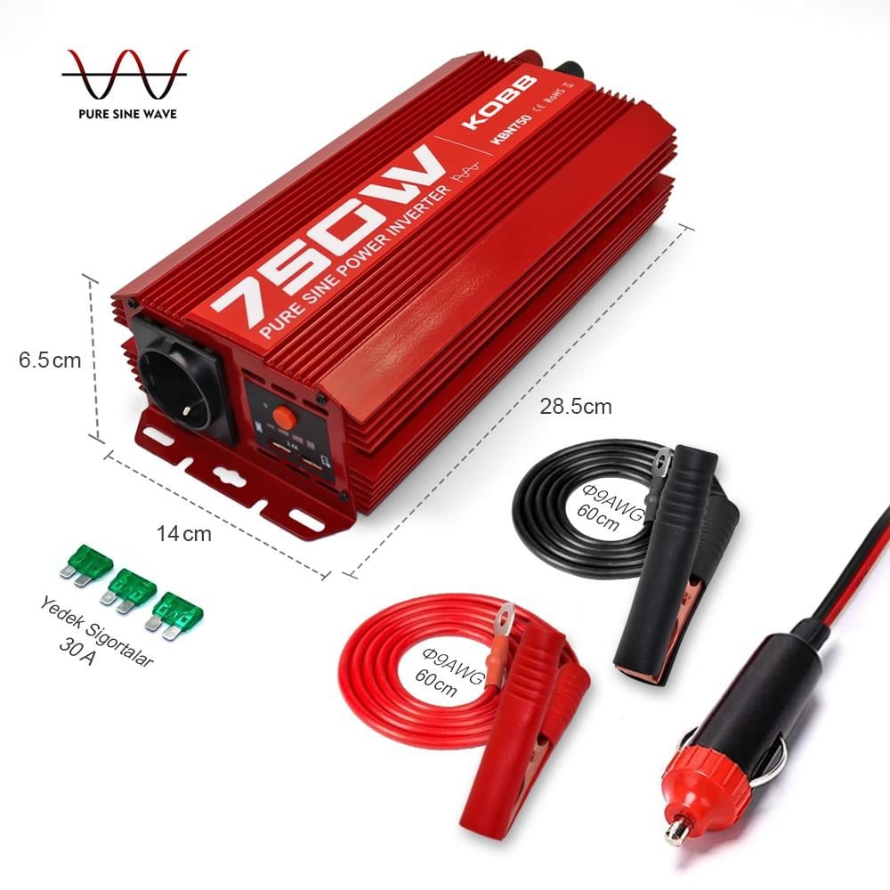 KOBBKOBB KBN750 12V/220V 750Watt Tam Sinüs Dönüştürücü İnvertörKBN750