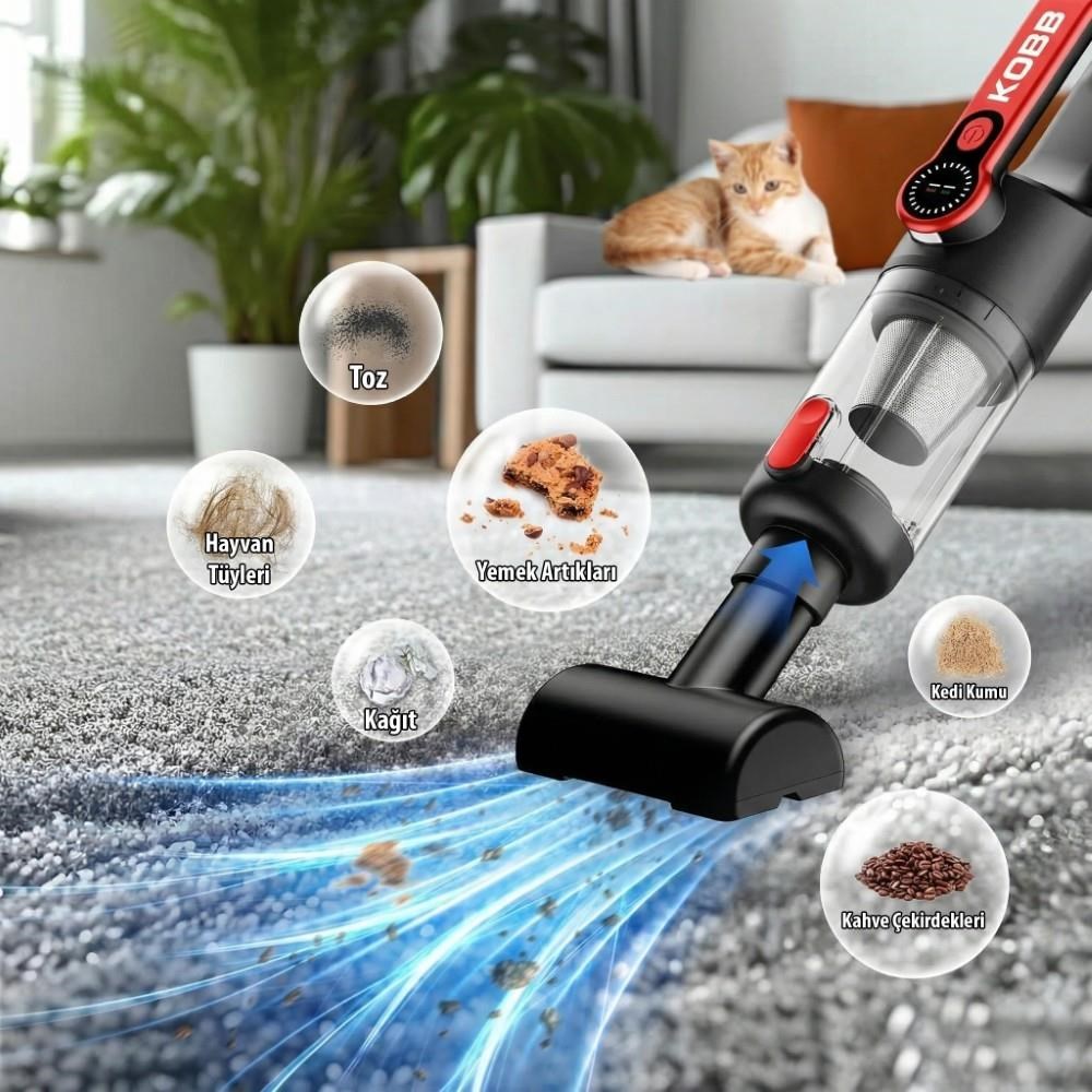 KOBBKOBB KBV20 12Volt/ Li-ion Şarjlı Kömürsüz Motor Hibrit Araç Süpürgesi + 8 Parça Aksesuar Seti + Taşıma ÇantasıKBV20