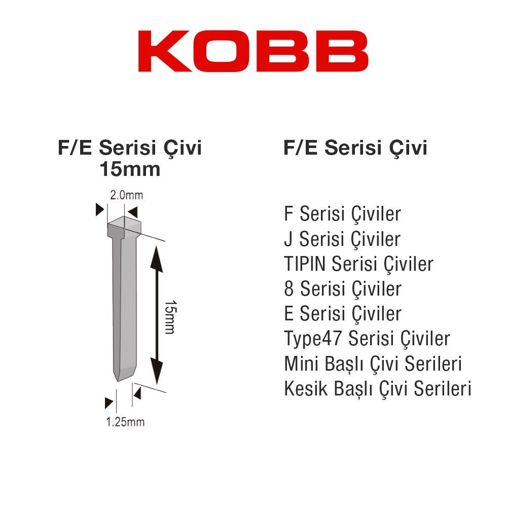 KOBBKOBB KBZ15F 15mm 2500 Adet F/E/J/8 Serisi Ağır Hizmet Tipi Kesik Başlı ÇiviKBZ15F