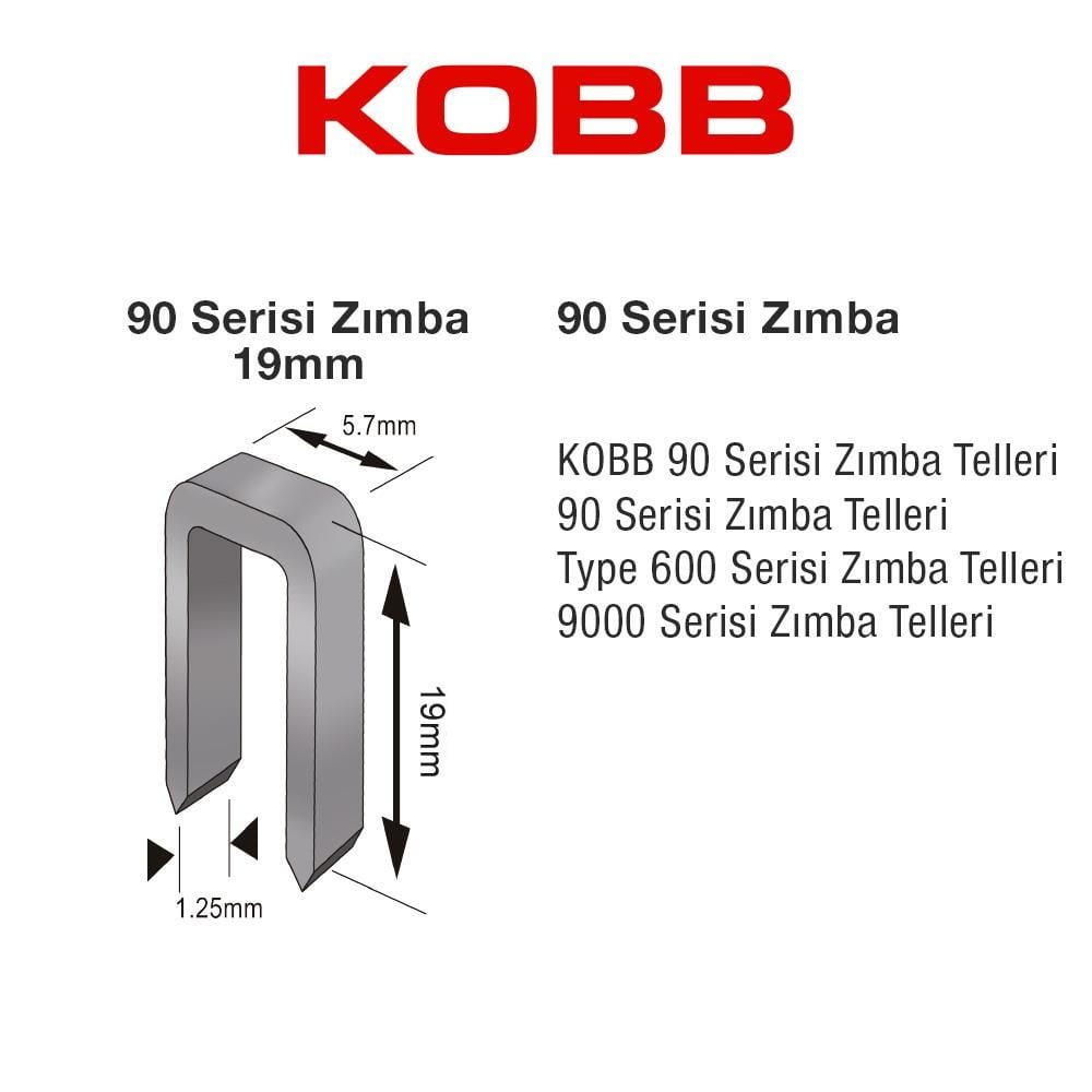KOBBKOBB KBZ9019 19mm 2500 Adet 90 Serisi Ağır Hizmet Tipi Zımba TeliKBZ9019