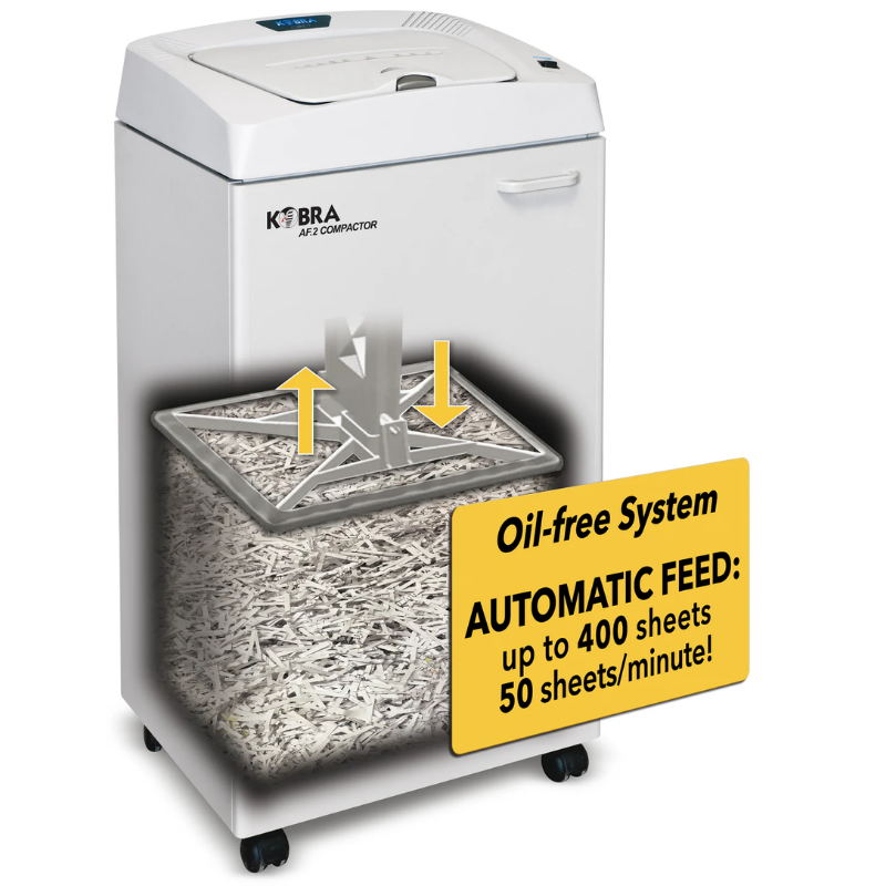 KobraKobra AF.2 3,5x40mm Çapraz Kesim Auto-Feed / Auto-Compact Profesyonel Evrak İmha Makinesi 80 LitreKOBRA AF.2 COMPACTOR E/S
