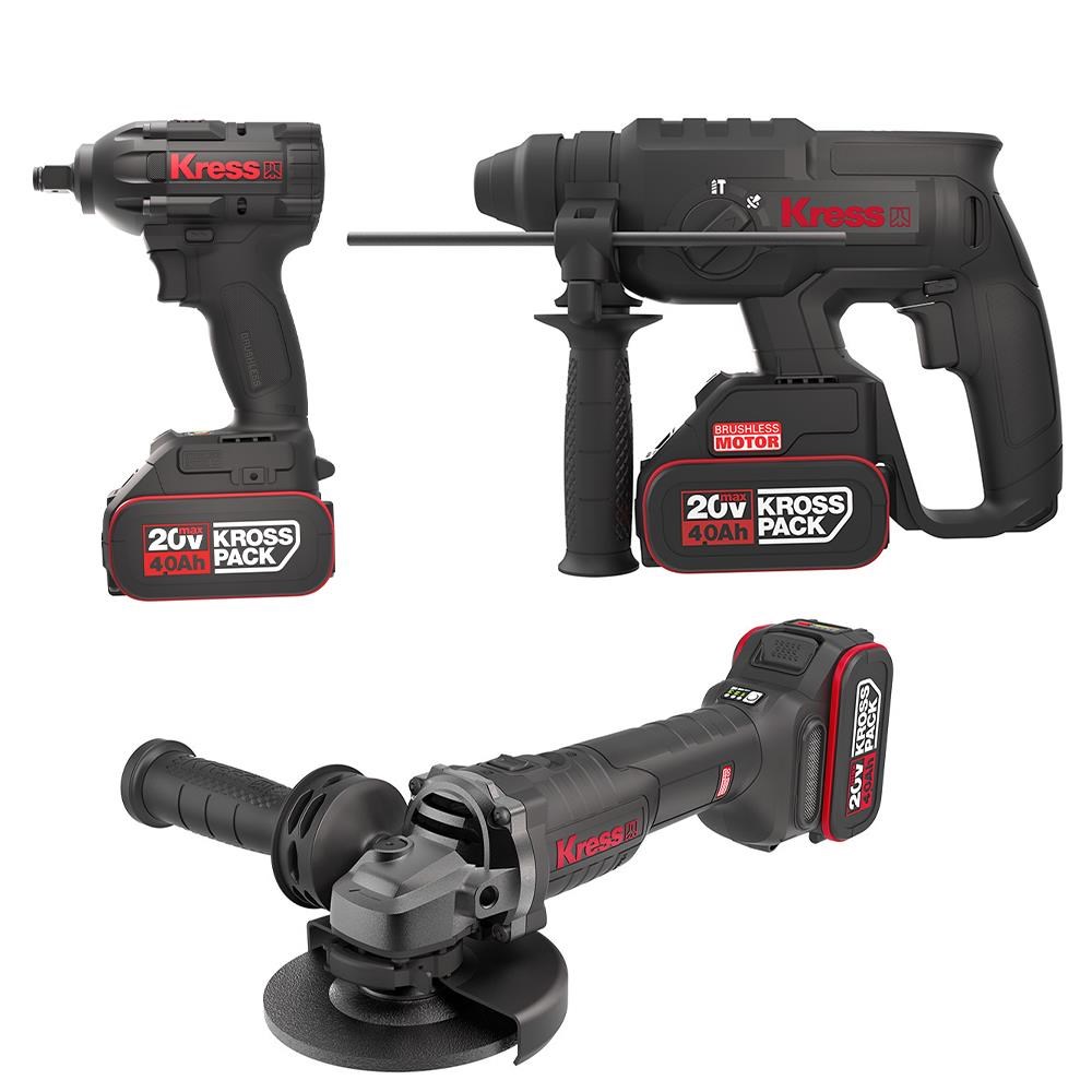 KressKress KRKS1 KUB30.2 + KU390.4 + KUH10.2 20Volt/4Ah. 6 Adet Akülü Profesyonel Kombo SetKRKS1