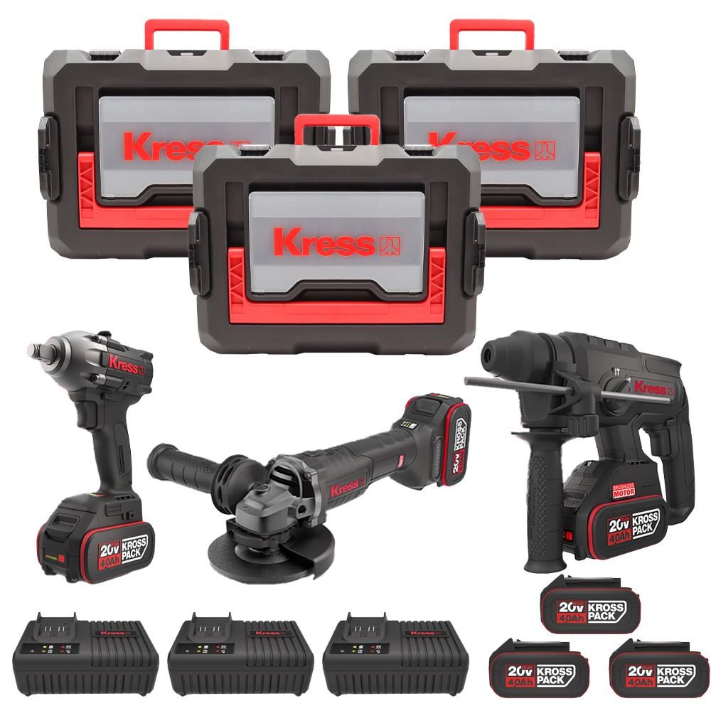 KressKress KRKS1 KUB30.2 + KU390.4 + KUH10.2 20Volt/4Ah. 6 Adet Akülü Profesyonel Kombo SetKRKS1