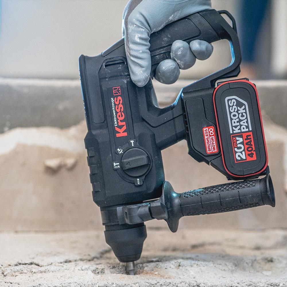 KressKress KU390.4 20Volt 4.0Ah. 2.0J Li-ion Çift Akülü Şarjlı Kömürsüz Profesyonel SDS-Plus Pnömatik Kırıcı/DeliciKU390.4