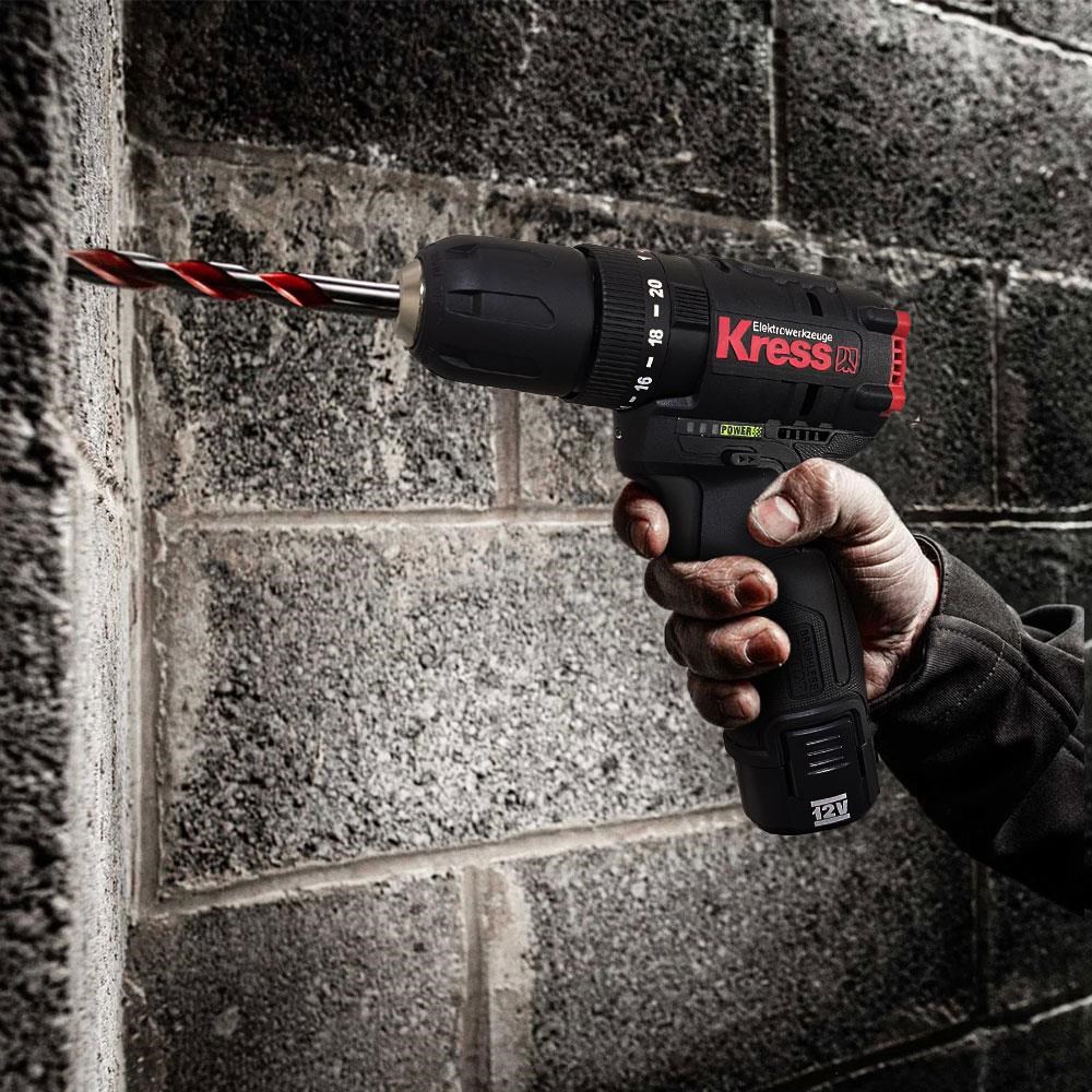 KressKress KUC12 12Volt/2.0Ah Li-ion Çift Akülü Kömürsüz Profesyonel Şarjlı Darbeli MatkapKUC12