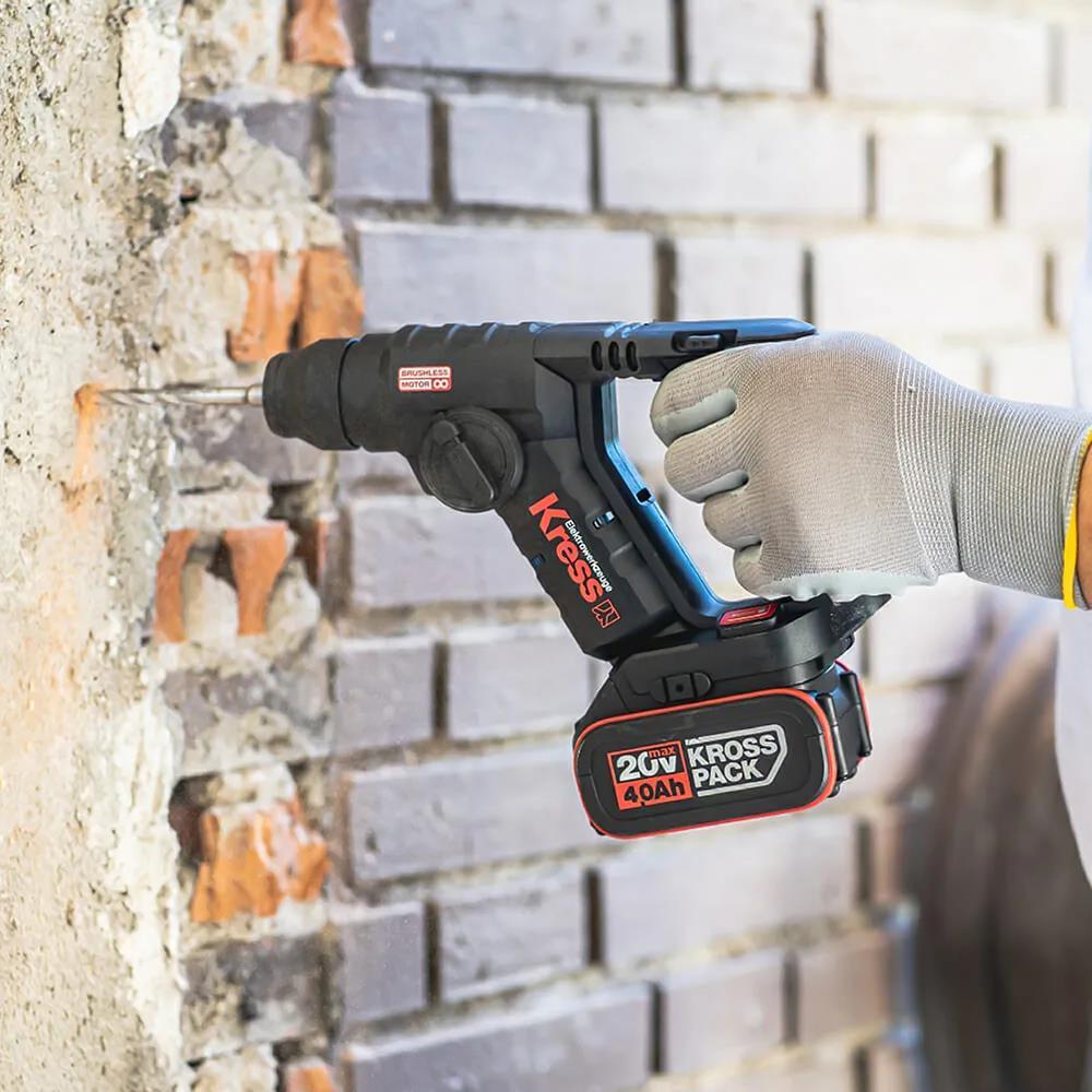 KressKress KUC50.2 20Volt/4.0Ah. Li-ion Çift Akülü Kömürsüz 1.7J Profesyonel SDS-Plus Pnömatik Matkap + 10mm MandrenKUC50.2