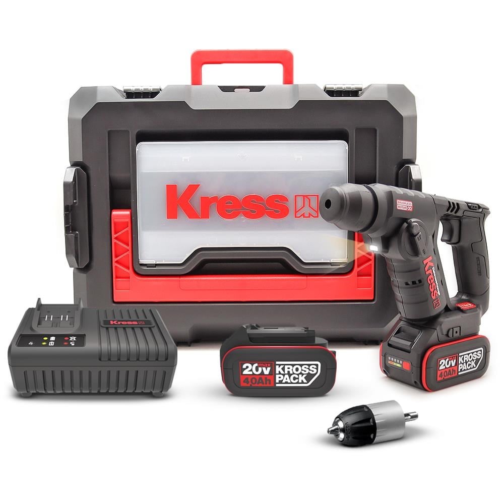 KressKress KUC50.2 20Volt/4.0Ah. Li-ion Çift Akülü Kömürsüz 1.7J Profesyonel SDS-Plus Pnömatik Matkap + 10mm MandrenKUC50.2
