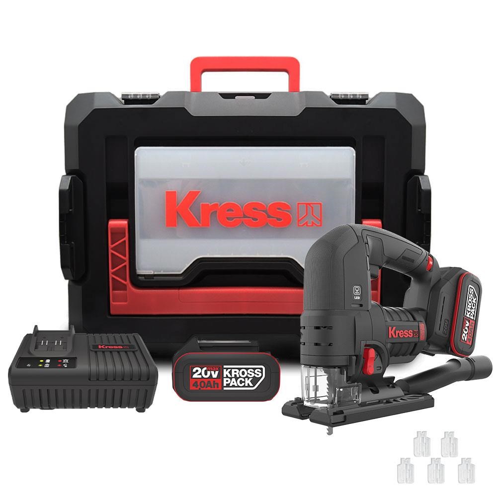 KressKress KUE26 20Volt 4.0Ah Li-ion Çift Akülü Profesyonel Kömürsüz Devir Ayarlı Şarjlı Dekupaj TestereKUE26