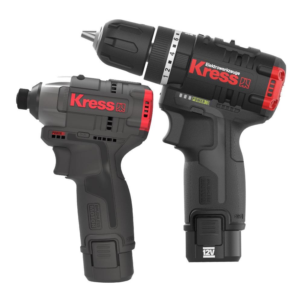 KressKress KUG02 12Volt/2.0Ah. Li-ion Çift Akülü Kömürsüz Profesyonel Darbeli Matkap+Darbeli Tornavida Kombo SetKUG02