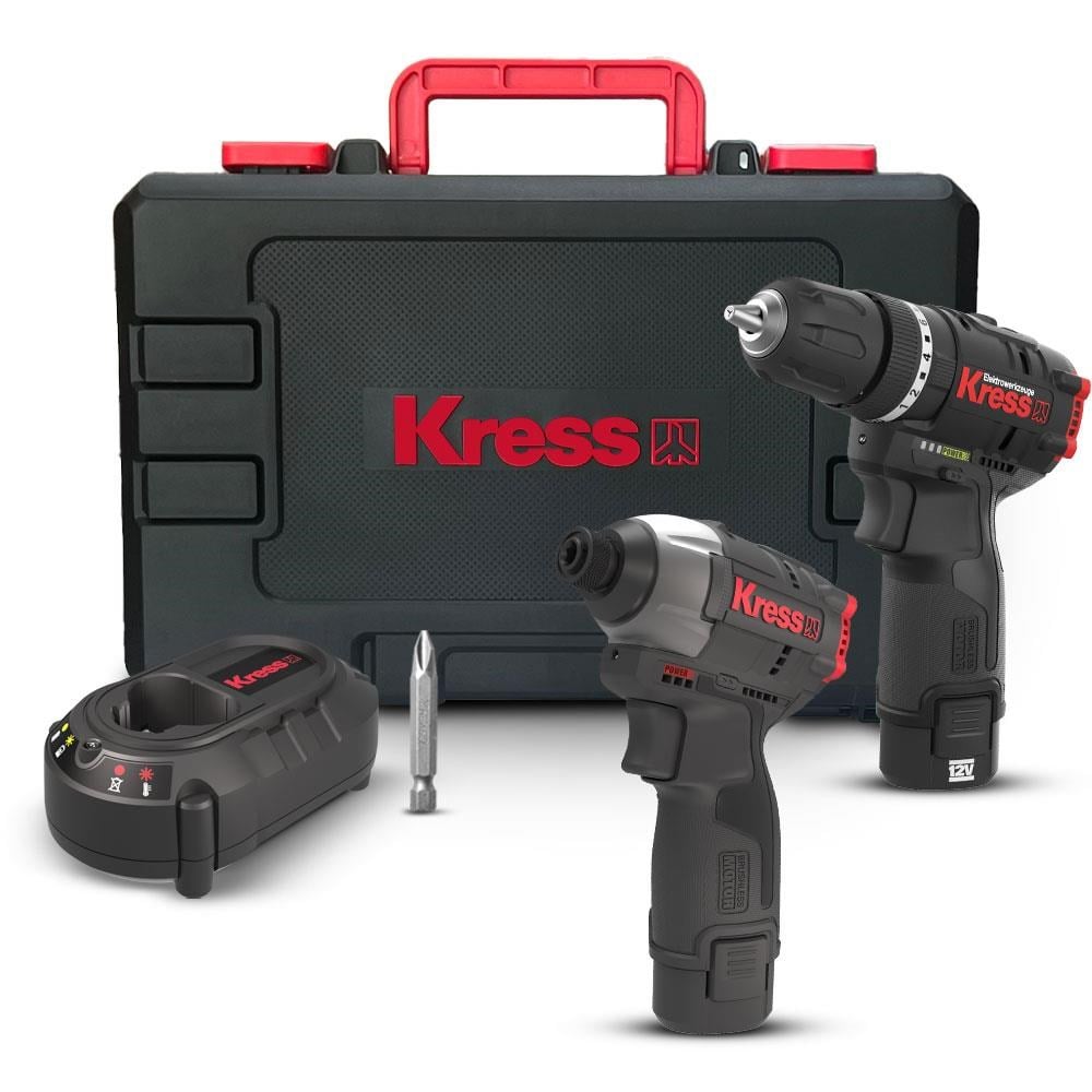 KressKress KUG02 12Volt/2.0Ah. Li-ion Çift Akülü Kömürsüz Profesyonel Darbeli Matkap+Darbeli Tornavida Kombo SetKUG02