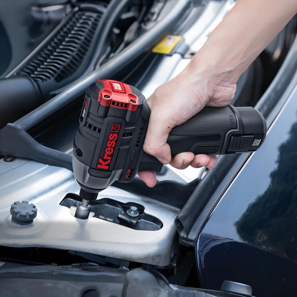 KressKress KUG02 12Volt/2.0Ah. Li-ion Çift Akülü Kömürsüz Profesyonel Darbeli Matkap+Darbeli Tornavida Kombo SetKUG02