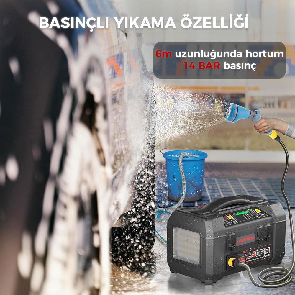 LokithorLokithor AW401 12V 2500Amp Li-Polimer Akıllı Akü Takviye + Pompa + Basınçlı Yıkama + Powerbank + Led LambaAW401