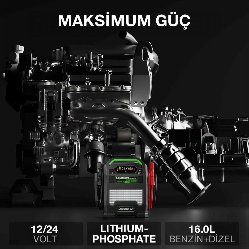 LokithorLokithor J10000HD 12V/24V 10.000Amp LiFePO4 Akıllı Akü Takviye + Powerbank + Led LambaJ10000HD