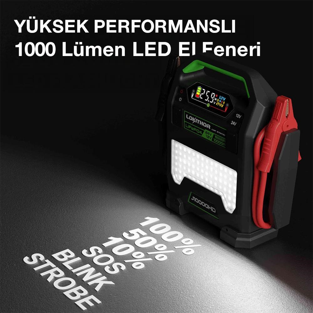 LokithorLokithor J10000HD 12V/24V 10.000Amp LiFePO4 Akıllı Akü Takviye + Powerbank + Led LambaJ10000HD