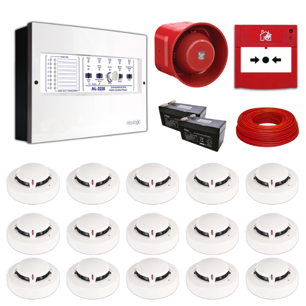 MavigardMavigard Maxlogic 15’li Konvansiyonel Yangın Alarm Seti 100 Metre Kablo DahilML-222215KABLOLU