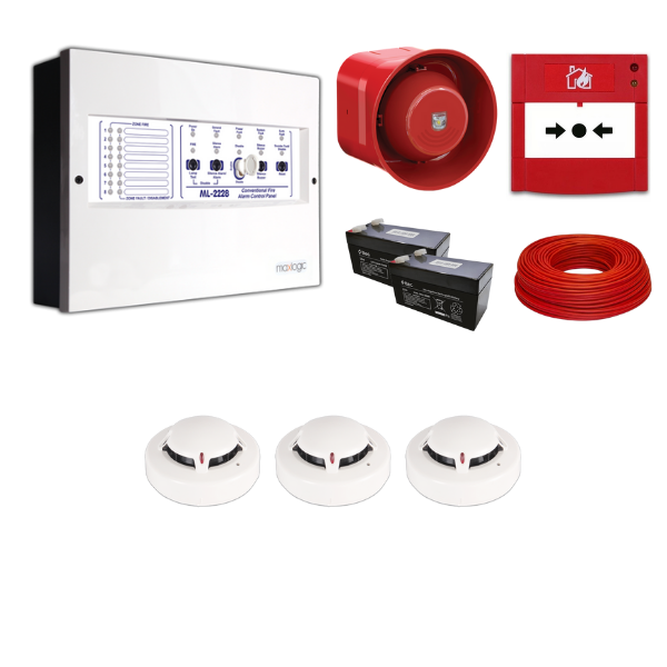 MavigardMavigard Maxlogic 3’lü Konvansiyonel Yangın Alarm Seti 100 Metre Kablo DahilML-22223KABLOLU